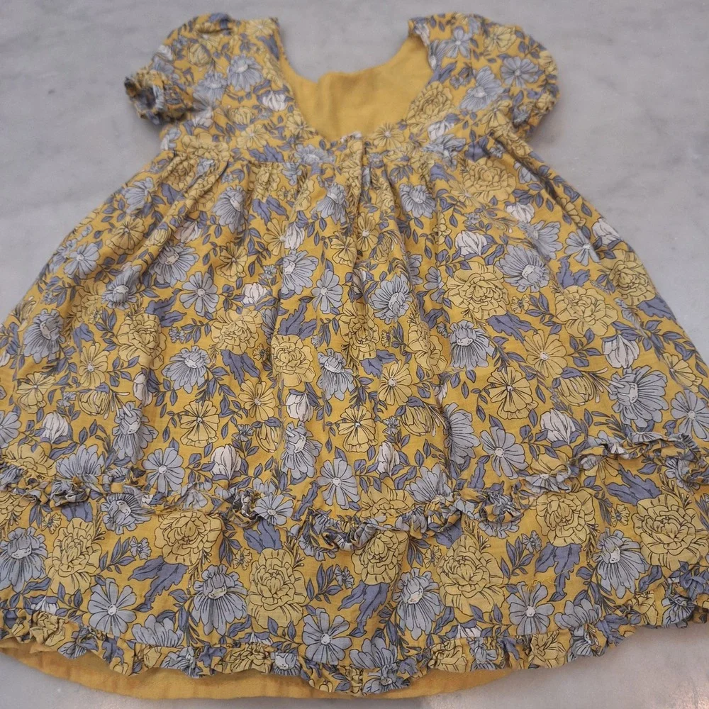 Joie Floral Dress Kids 3T Yellow Blue Ruffle Tiered Shortsleeve Boho Peasant